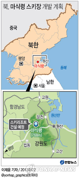 По словам директора Пака в КНДР ему предложили заняться развитием проекта горнолыжного курорта в  районе города Вонсан. Инфографика: Рёнхап. 